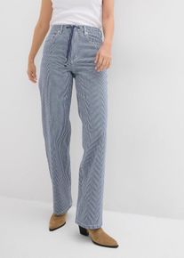 bonprix Loose Straight-Jeans High Waist Streifen, blau, Gr.54, Gestreifte Jeans mit weitem Bein und hohem Bund, 99% Baumwolle
