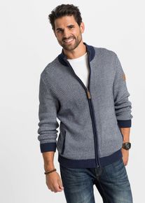 bonprix Grobstrickjacke aus reiner Baumwolle, blau, Gr.64/66 (3XL), Kernige Strickjacke mit unifarbenen Details, aus 100% Baumwolle