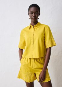 bonprix verk&uuml;rzte Hemdbluse mit Seidenanteil, gelb, Gr.52, modische Bluse in kurzer Form mit Seidenanteil, aus Seide