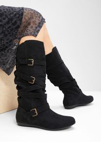bonprix Stiefel, schwarz, Gr.37, L&auml;ssig: Stiefel mit auff&auml;lligen Zierschnallen, aus Vegan