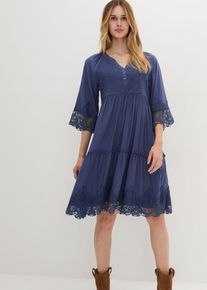 bonprix Hemdblusenkleid mit Spitze, blau, Gr.44, Verspieltes Hemdblusenkleid aus nachhaltiger Viskose von Premium, aus Viskose