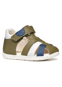 Lauflernschuh Geox "B SANDAL MACCHIA BOY", M&auml;dchen, Gr. 23, gr&uuml;n (gr&uuml;n, wei&szlig;), Leder, Synthetik, Schuhe Lauflernschuh, Sandale, Babyschuh, Klettschuh mit bunten Riemchen