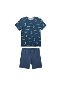 Schlafanzug Sanetta "Pyjama Pyjama kurz Krokodil", Jungen, Gr. 140, bunt (blau), Obermaterial: 100% Baumwolle CO(Bio)., Homewear-Sets Schlafanzug
