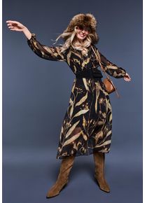 Midikleid Cartoon "Midikleid langarm", Damen, Gr. 44, EURO, bunt (schwarz, nature), 100% Polyester PES., Kleider Midikleid