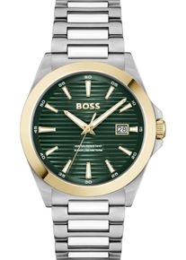 Quarzuhr BOSS "STRIKE", silber (silberfarben, dunkelgr&uuml;n), Armbanduhren, Damen, Quarzuhr, Armbanduhr, Damenuhr, Herrenuhr, Edelstahlarmband, analog, Tag
