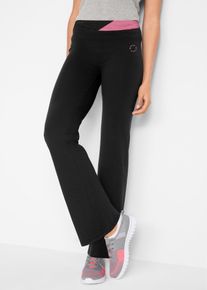 Sporthose bonprix, Damen, Gr. 44/46 (L), N-Gr, schwarz, rauchkoralle, Jersey, Obermaterial: 95% Baumwolle, 5% Elasthan, unifarben, unifarben mit Farbeinsatz, slim fit lang, Hosen Sporthose, aus Baumwoll-Stretch, Bootcut, Slim fit, Kontrastdetail am Bund