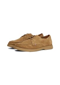 Schn&uuml;rschuh Tommy Hilfiger "Tommy Hilfiger SUEDE MOC T DERBY", Damen, Gr. 42, braun (hellbraun), Veloursleder, unifarben, Basic, Schuhe Schn&uuml;rschuh, Schn&uuml;rschuh, Halbschuh, Businesschuh mit Mokassin-Naht
