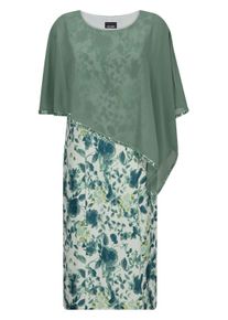Abendkleid GOLDNER "Cocktailkleid mit Chiffon&uuml;berwurf", Damen, Gr. 42, N-Gr, wei&szlig; (salbei, wei&szlig;, gebl&uuml;mt), Obermaterial: 92% Polyester PES. 8% Elasthan EL., Kleider Abendkleid, Paillettenzierband am Armabschluss