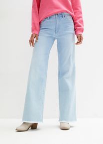Weite Jeans bonprix "Wide-Leg-Jeans High Waist", Damen, Gr. 44, N-Gr, blau (eisblau denim used), Denim/Jeans, Obermaterial: 82% Baumwolle, 17% Polyester, 1% Elasthan, unifarben, loose fit lang, Jeans Weite Jeans, Loose Fit Passform, aus Baumwollmischung mit Stretch