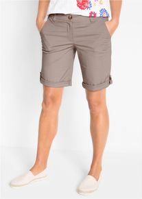 Bermudas bonprix "Stretch Bermuda", Damen, Gr. 46, N-Gr, braun (taupe), Web, Obermaterial: 97% Baumwolle, 3% Elasthan, unifarben, regular fit kniefrei, Hosen Bermudas, mit krempelbaren Beinen, Regular Fit
