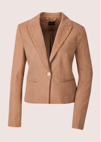Madeleine Mode Jackenblazer MADELEINE "Blazer Kurzblazer mit Ein-Knopf-Verschluss", Damen, Gr. 46, braun (mandel), Obermaterial: 64% Polyester PES. 34% Viskose CV. 2% Elasthan EL., Modern, gerade, Blazer Jackenblazer, &Auml;rmelschlitz