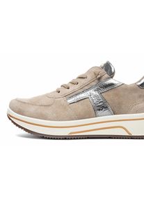 Sneaker Ara "SAPPORO", Damen, Gr. 9,5 (43,5), beige (hellbeige, metallic), Glattleder, Veloursleder, Schuhe Sneaker, Plateausneaker, Schn&uuml;rschuh in Komfortweite H (= sehr weit)