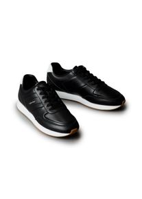 Sneaker Calvin Klein Jeans "RETRO RUNNER LTH TAPE", Herren, Gr. 44, schwarz, wei&szlig;, Leder, kontrastfarbene Details, Schuhe Sneaker, Runner Sneaker, Halbschuh, Freizeitschuh mit Kontrastbesatz