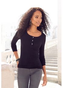Langarmshirt Vivance "mit kurzer Knopfleiste", Damen, Gr. 32/34, schwarz, Rippware, Obermaterial: 95% Viskose, 5% Elasthan, unifarben, Basic, eng normal, Rundhals, Shirts Langarmshirt, aus weicher Ripp-Qualit&auml;t mit Viskose, Topseller