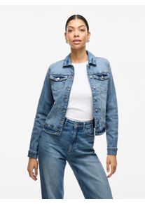 Jeansjacke Vila "VISHOW NEW L/S DENIM JACKET - NOOS", Damen, Gr. XXL, blau (light blau denim), Web, Obermaterial: 67% Baumwolle, 29% Polyester, 3% Viskose, 1% Elasthan, unifarben, normal, Jacken Jeansjacke