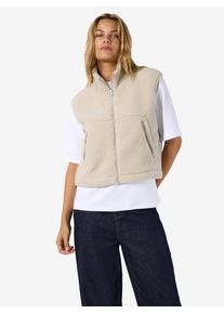 Fellweste Noisy may "NMMASEY SHORT TEDDY VEST FWD NOOS", Damen, Gr. L, silber lining, Obermaterial: 100% Polyester, unifarben, regular fit normal, Westen Fellweste