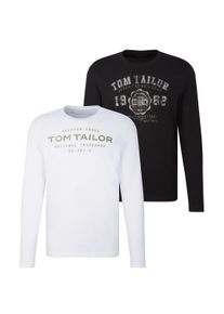 Langarmshirt Tom Tailor, Herren, Gr. S, schwarz, Jersey, Obermaterial: 100% Baumwolle, bedruckt, regular fit taillenbedeckt, Rundhals, gerader Abschluss, Shirts Langarmshirt, 2er Pack / mit Logo Print