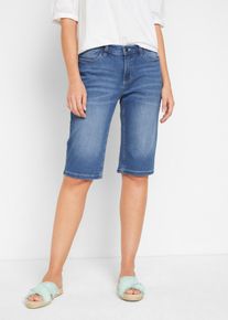 Straight-Jeans bonprix, Damen, Gr. 56, N-Gr, blau (hellblau denim used), Denim/Jeans, Obermaterial: 95% Baumwolle, 4% Polyester, 1% Elasthan, unifarben, slim fit knielang, Jeans Straight-Jeans, Slim fit Passform, aus Baumwollmischung, mit Eingrifftaschen
