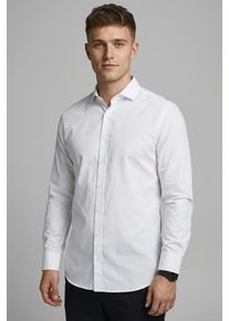 Jack & Jones Langarmhemd JACK & JONES "JPRBLAJAXON mit Stretchanteil und stylischem Kragen", Herren, Gr. XS, N-Gr, wei&szlig;, Web, Obermaterial: 97% Baumwolle, 3% Elasthan, unifarben, slim fit taillenbedeckt, ohne Ausschnitt, Manschette, Hemden Langarmhemd, unifarben, slim fit, Web, Hemdkragen, atmungsaktiv