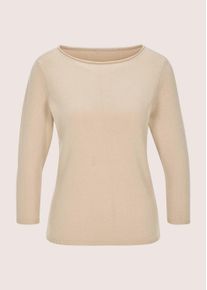 Madeleine Mode Longpullover MADELEINE "Feinstrickpullover Basic-Pullover mit Rollkante", Damen, Gr. 44/46, beige (beige, melange), Obermaterial: 46% Modal CMD. 40% Polyacryl PAN. 14% Polyamid PA., Modern, gerade, Pullover Longpullover, Eleganter U-Boot-Ausschnitt