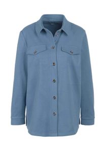 Jackenblazer GOLDNER "moderne Hemdjacke in trageangenehmer Qualit&auml;t", Damen, Gr. 48, gr&uuml;n (rauchblau), Obermaterial: 89% Polyester PES. 11% Elasthan EL., Manschette, Blazer Jackenblazer, Wundersch&ouml;ne Kn&ouml;pfe in Eisgold