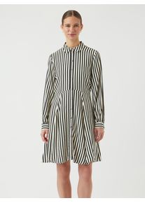 Hemdblusenkleid Y.A.S "YASKAYA LS SHIRT DRESS S. NOOS", Damen, Gr. 42, N-Gr, beige (birch stripes:schwarz stripes), Web, Obermaterial: 85% Viskose, 15% Nylon, gestreift, regular fit knielang, Kleider Hemdblusenkleid, Sommerkleid