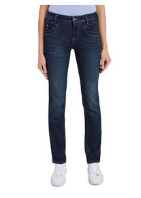 Gerade Jeans Tom Tailor "Alexa Straight", Damen, Gr. 27, L&auml;nge 34, blau (schwarz stone washed), Denim/Jeans, Obermaterial: 69% Baumwolle, 20% Polyester, 9% Viskose, 2% Elasthan, bequem lang, Jeans Gerade Jeans, mit Kontrastn&auml;hten
