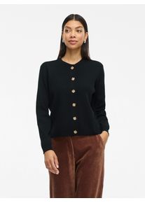 Strickjacke Vila "VIOSTRIA O-NECK L/S CARDIGAN - NOOS", Damen, Gr. L, schwarz (schwarz beauty), Feinstrick, Obermaterial: 70% Viskose, 30% Polyester, unifarben, regular fit h&uuml;ftlang, Rundhals, Strickjacken Strickjacke