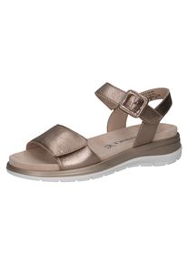 Riemchensandale Caprice, Damen, Gr. 40, grau (taupe metallic), Leder, Schuhe Riemchensandale, Keilsandalette, Sommerschuh, Bequemschuh in Metallic-Optik