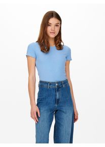 Rundhalsshirt Only "ONLEMMA S/S SHORT TOP NOOS JRS", Damen, Gr. S, blau (ultramarine), Jersey, Obermaterial: 63% Polyester, 32% Viskose, 5% Elasthan, unifarben, regular fit kurz, Rundhals, gewellter Abschluss, Shirts Rundhalsshirt, Rundhals, modisch, regular fit, gewellter Abschluss, unifarben