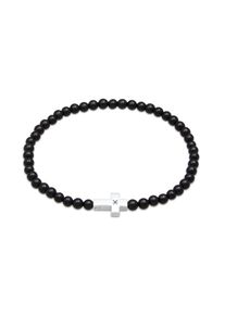 Armkette Kuzzoi "Armband Onyx Perlen Kreuz Vintage 925 Silber" Gr. 190, schwarz, Armb&auml;nder, Herren, Silber 925 (Sterlingsilber), Armkette