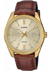 Quarzuhr, braun (braun, champagnerfarben), CASIO TIMELESS COLLECTION, Armbanduhren, Damen, Quarzuhr, Armbanduhr, Herrenuhr, Damenuhr, Lederarmband, Tag, Neo-Display