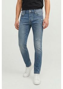 Jack & Jones Slim-fit-Jeans JACK & JONES "JJIGLENN JJORIGINAL", Herren, Gr. 33, L&auml;nge 30, blau denim, Denim/Jeans, Obermaterial: 76% Baumwolle, 22% Polyester, 2% Elasthan, Abriebeffekte, slim fit, Jeans Slim-fit-Jeans