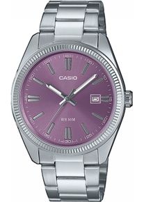 Quarzuhr, silber (edelstahlfarben, lila), CASIO TIMELESS COLLECTION, Armbanduhren, Damen, Quarzuhr, Armbanduhr, Herrenuhr, Damenuhr, Datum, Neo-Display, Edelstahlarmband
