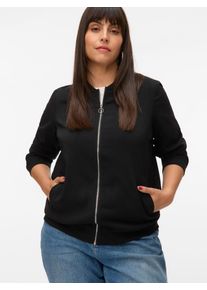 Bomberjacke Vero Moda CURVE "VMCCOCO L/S BOMBER GA NOOS CUR", Damen, Gr. 48, schwarz, Web, Obermaterial: 96% Polyester, 4% Elasthan, unifarben, Rippb&uuml;ndchen, Jacken Bomberjacke