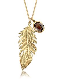 Lange Kette Elli "Halskette Feder Quarz Braun 925 Sterling Silber vergoldet" Gr. 70, braun, Halsketten, Damen, mit Stein, Silber 925 (Sterlingsilber), Lange Kette