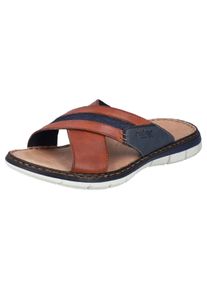 Pantolette Rieker, Herren, Gr. 45, braun (cognac, denim), Leder, Textil, Schuhe Pantolette, Sommerschuh, Strandschuh, Hausschuh mit weicher Innensohle