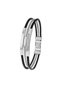 Armband Amor "3-reihig", edelstahlfarben, schwarz, Armb&auml;nder, Herren, 21cm, Edelstahl Kautschuk, Edelstahl, Kautschuk, Armband