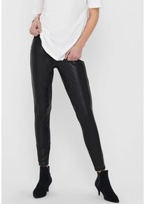 Lederimitathose Only "ONLCOOL COATED LEGGING NOOS JRS", Damen, Gr. S (36), N-Gr, schwarz, Jersey, Obermaterial: 92% Polyester, 8% Elasthan, unifarben, figurbetont kn&ouml;chellang, Hosen Lederimitathose
