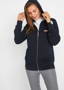 bonprix Kapuzen-Sweatjacke aus reiner Baumwolle, schwarz, Gr.52/54 (XXL), Kapuzenjacke mit K&auml;ngurutaschen und Lederimitat-Details, aus 100% Baumwolle