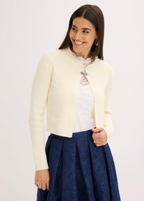 bonprix Trachten-Strickjacke, wei&szlig;, Gr.32/34 (XS), Modern und Feminin: Trachten-Stickjacke mit Zopfmuster am Ausschnit und dekorativem Verschluss
