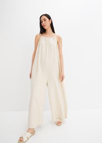 bonprix Jumpsuit aus leichtem Leinen-Viskose-Mix, beige, Gr.50, Cooler Jumpsuit mit Leinenanteil, aus Viskose
