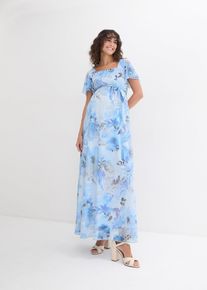 bonprix Maxi-Umstandskleid aus zartem Mesh, blau, Gr.32/34 (XS), Bedrucktes Maxikleid f&uuml;r die Schwangerschaft f&uuml;r besondere Anl&auml;sse