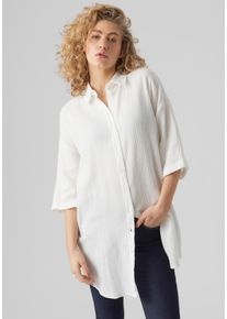 V&eacute;ro Moda Hemdblusenkleid VERO MODA "VMNATALI 3/4 LONG OVERSHIRT NOOS", Damen, Gr. XL, N-Gr, wei&szlig; (snow wei&szlig;), Cr&ecirc;pe, Obermaterial: 100% Baumwolle, unifarben, oversize ca. Mitte Oberschenkel, Kleider Hemdblusenkleid, Sommerkleid, mit 3/4 &Auml;rmel