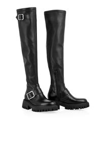 Overkneestiefel Marc Cain "Sports Dodgy Dogs", Damen, Gr. 39, Normalschaft, schwarz, Leder, Textil, unifarben, Schuhe Overkneestiefel, Chunky Boots, Langschaftstiefel mit Zierschnallen
