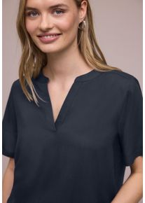 Schlupfbluse Street One, Damen, Gr. 46, shadowed navy, Web, Obermaterial: 100% Viskose, figurumspielend h&uuml;ftbedeckend, V-Ausschnitt, Aufschlag, Blusen Schlupfbluse, Leicht abgerundeter Saum, &Auml;rmelaufschlag