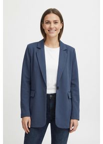 Jackenblazer Freequent "FQNANNI", Damen, Gr. S, blau (vintage indigo), Web, Obermaterial: 73% Polyester, 24% Viskose, 3% Elasthan, unifarben, bequem h&uuml;ftbedeckend, V-Ausschnitt, Blazer Jackenblazer, mit Knopfverschluss und Reverskragen