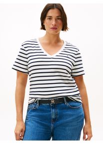 V-Shirt Tommy Hilfiger Curve "CRV SLIM CODY V-NK SS", Damen, Gr. 52, blau (breton, ecu, schwarz night navy), Single Jersey, Obermaterial: 100% Baumwolle, gestreift, slim fit normal, V-Ausschnitt, abgesteppte Kante, Shirts V-Shirt, in gro&szlig;en Gr&ouml;&szlig;en, Baumwoll-Qualit&auml;t