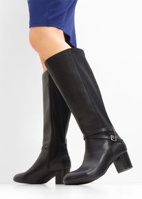 bonprix Stiefel, schwarz, Gr.43, Zeitloser Weitschaftstiefel mit dekorativer Schnalle, aus Vegan
