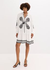 bonprix Tunika-Kleid aus strukturierter Viskose, wei&szlig;, Gr.50, sommerliches Tunika-Kleid aus strukturierter Viskose mit Binde-Details vorne am Ausschnitt und angesetztem Volant am Rocksaum, aus Viskose